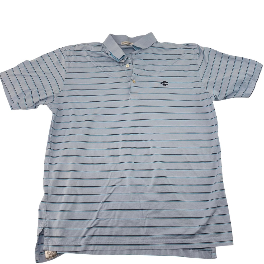 Peter Millar Mens Blue Striped Cotton Polo Shirt Size Medium Short Sleeve
